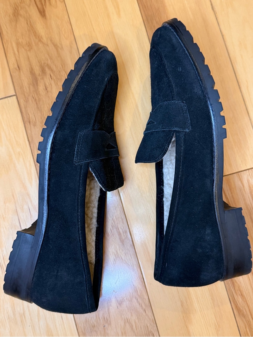 Talbots Suede Penny Loafers Black Sherpa Lined Flats Women’s 8 M - Picture 6 of 12